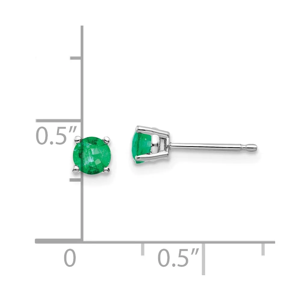 4MM Round Emerald Stud Earrings in 14KT White Gold