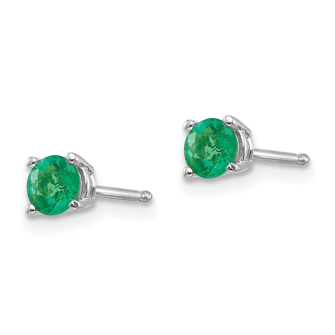 4MM Round Emerald Stud Earrings in 14KT White Gold