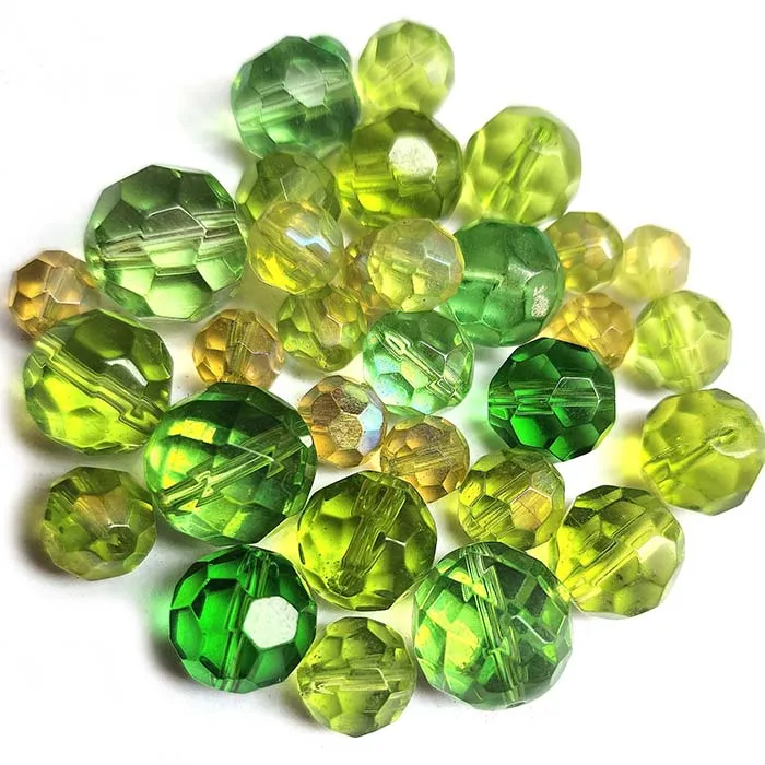 50 Grams Pkg. Round Facet Green Shade color, size encluded 6~12mm Mixed size