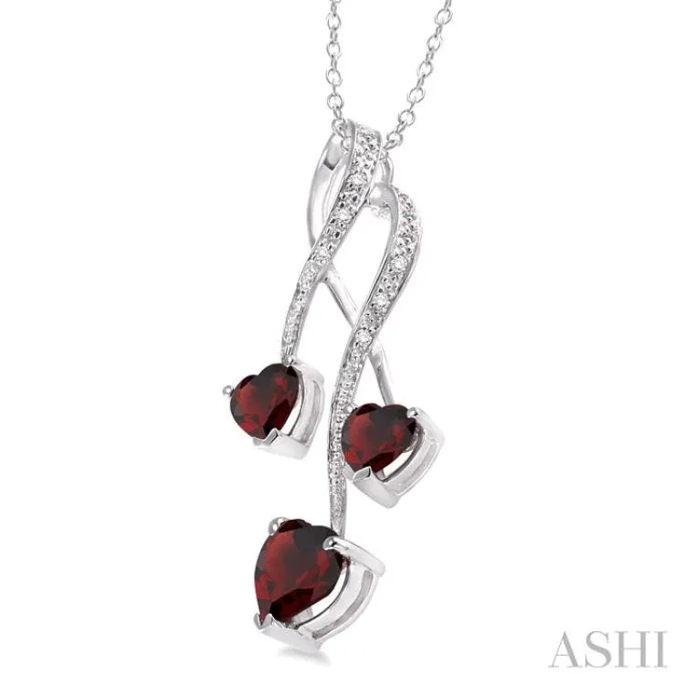 5&7 mm Heart Shape Garnet and 1/50 ctw Single Cut Diamond Pendant in Sterling Silver with Chain