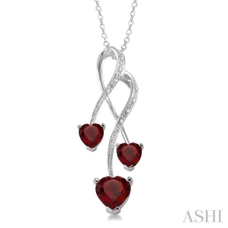 5&7  MM Heart Shape Garnet and 1/50 ctw Single Cut Diamond Pendant in Sterling Silver with Chain