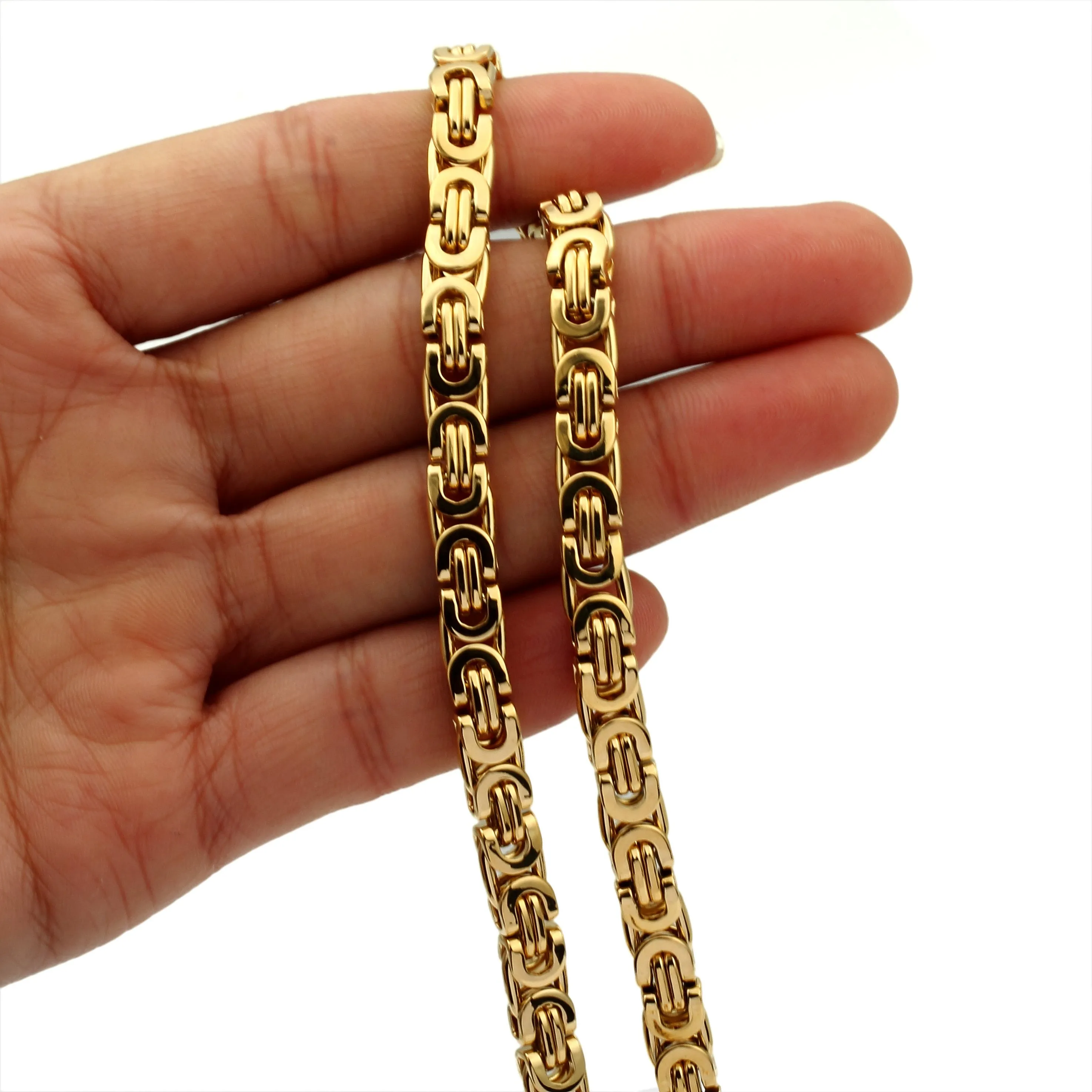 7mm High quality Flat Byzantine Link Necklace For Men's Boys Gold Color