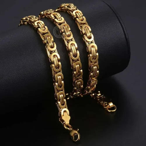 7mm High quality Flat Byzantine Link Necklace For Men's Boys Gold Color