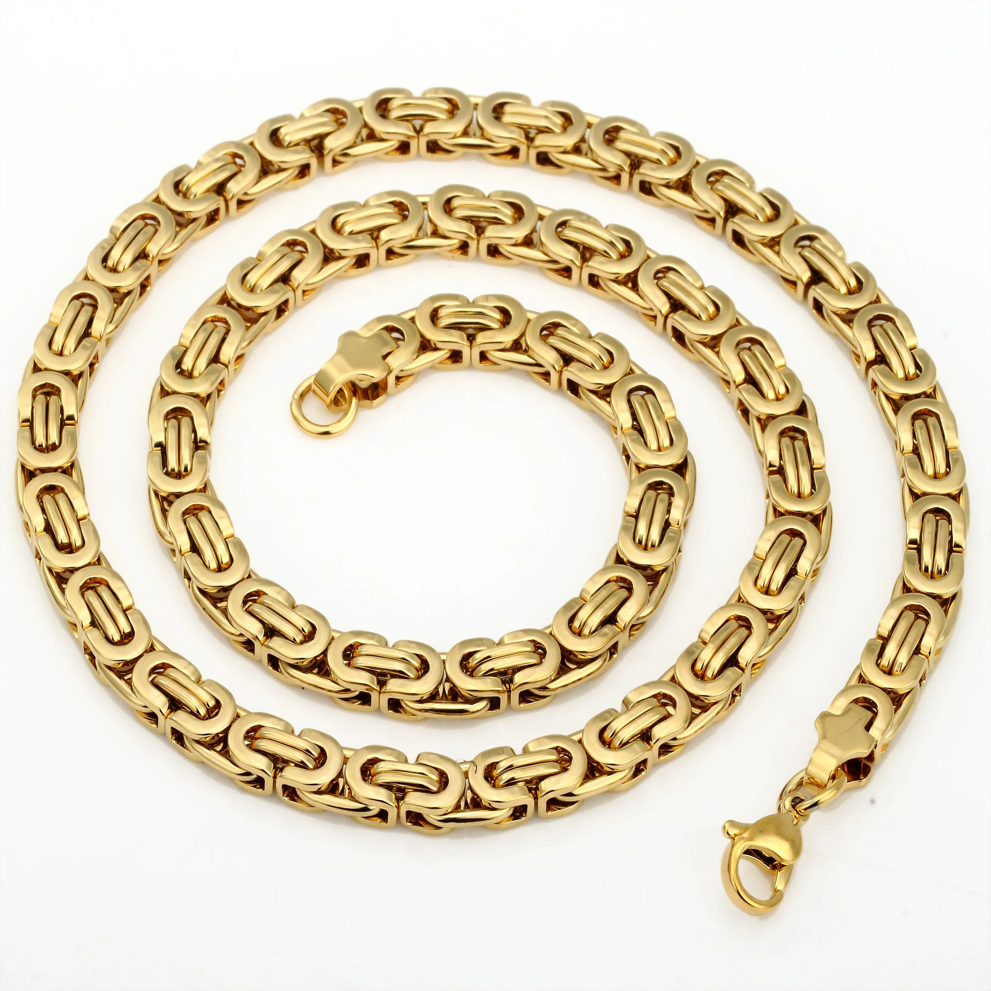 7mm High quality Flat Byzantine Link Necklace For Men's Boys Gold Color