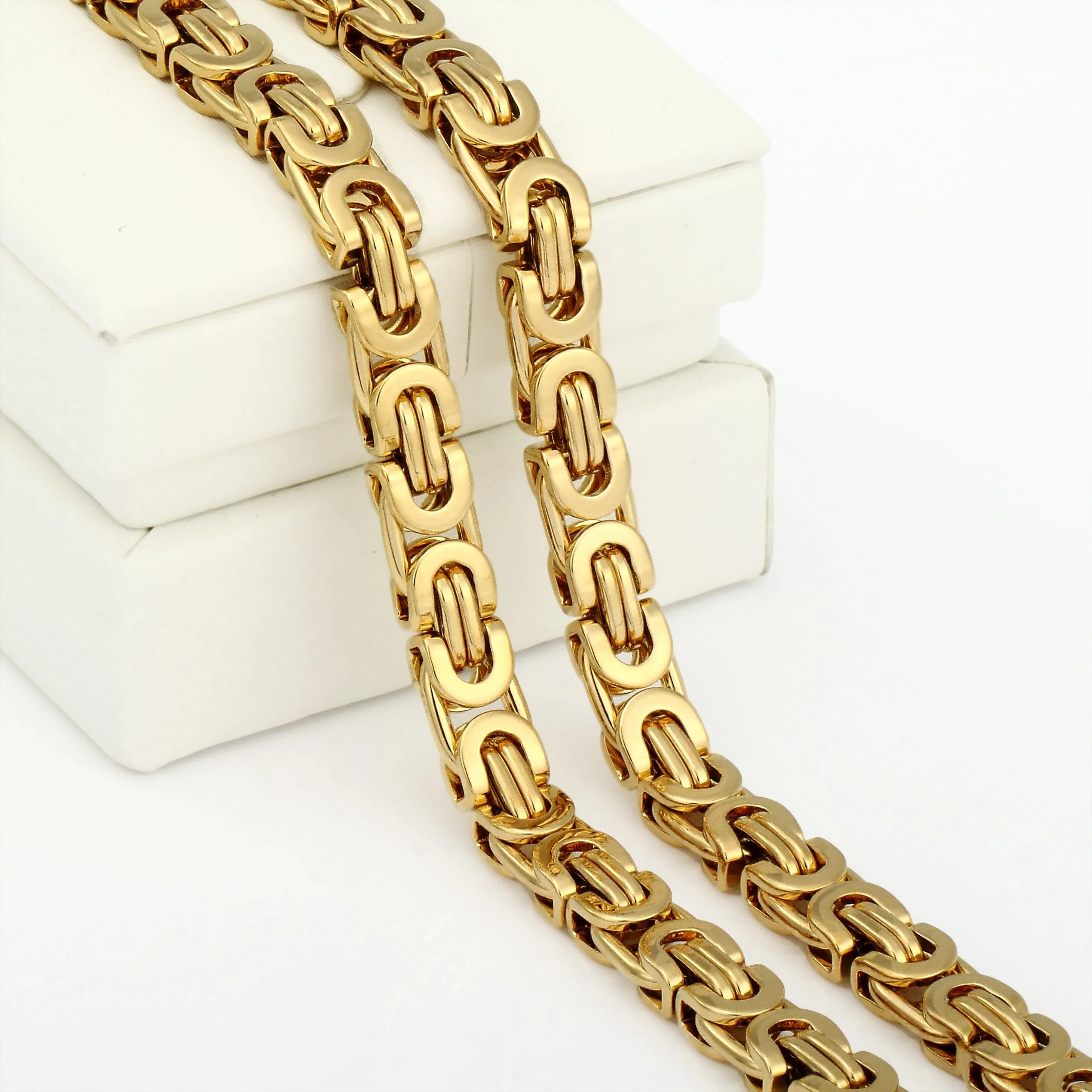 7mm High quality Flat Byzantine Link Necklace For Men's Boys Gold Color