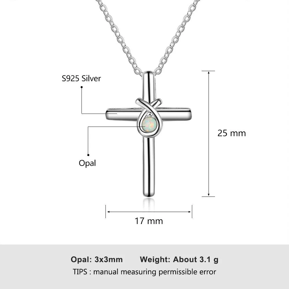 925 Sterling Silver Cross Shape with White Opal Stone Pendant Necklaces for Women