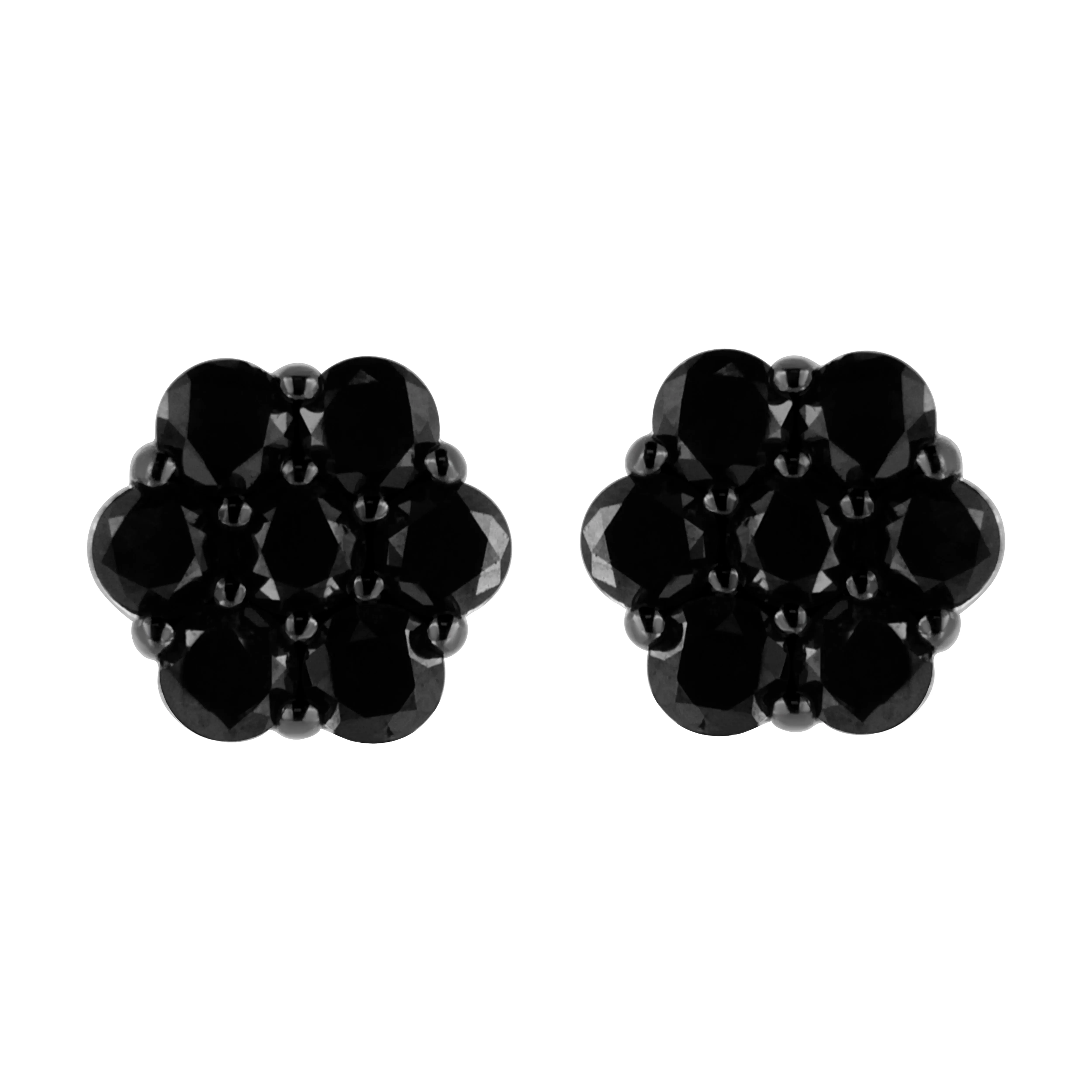 .925 Sterling Silver  Prong Set Round-Cut Treated Colored Diamond Floral Cluster Stud Earring