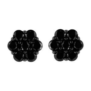 .925 Sterling Silver  Prong Set Round-Cut Treated Colored Diamond Floral Cluster Stud Earring