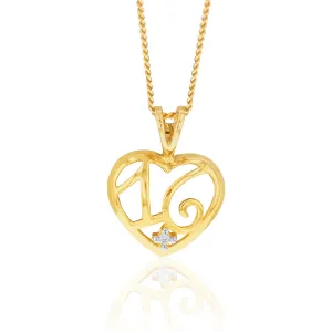 9ct Yellow Gold Zirconia Number 16 Heart Pendant