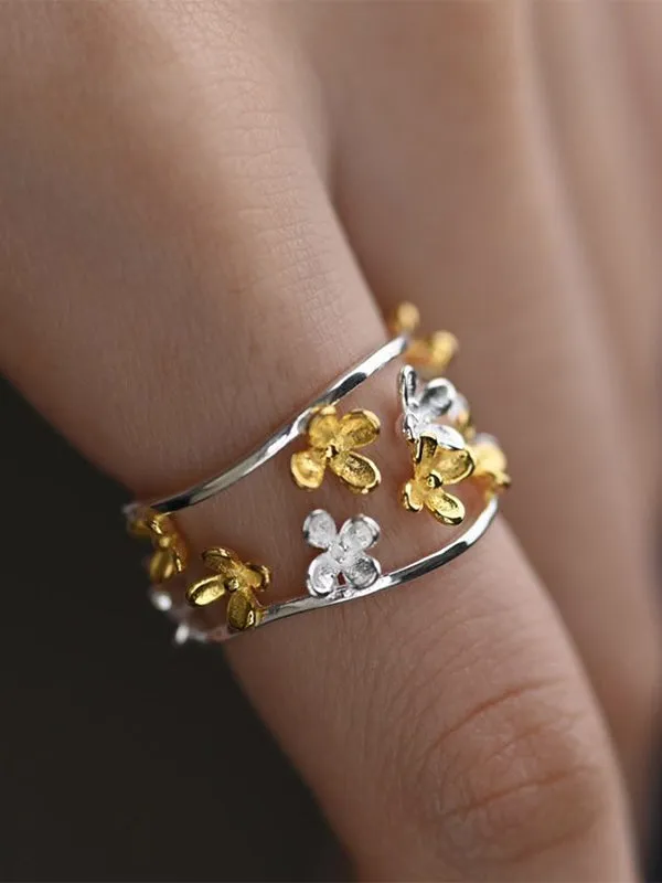 Adjustable Contrast Color Flower Shape Hollow Rings Accessories