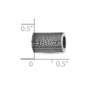 Antiqued Polished Personalized Cylinder Charm Bead in Sterling Silver