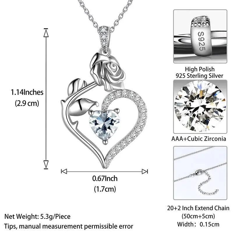 April Diamond Necklace Women Heart Birthstone Pendant Flower Rose Jewelry Birthday Gifts