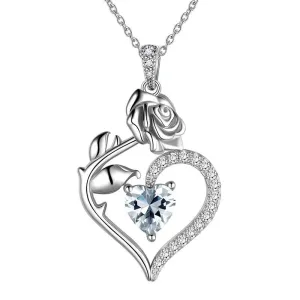 April Diamond Necklace Women Heart Birthstone Pendant Flower Rose Jewelry Birthday Gifts