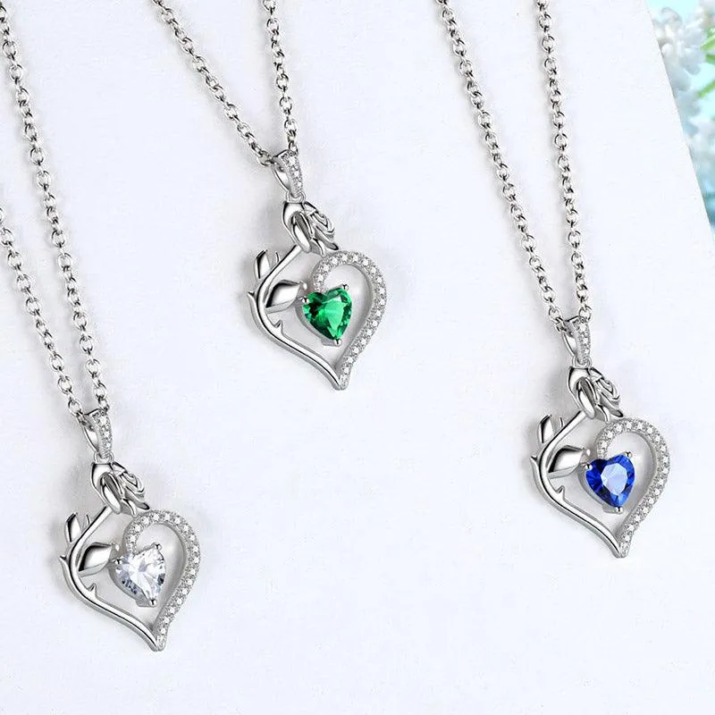 April Diamond Necklace Women Heart Birthstone Pendant Flower Rose Jewelry Birthday Gifts