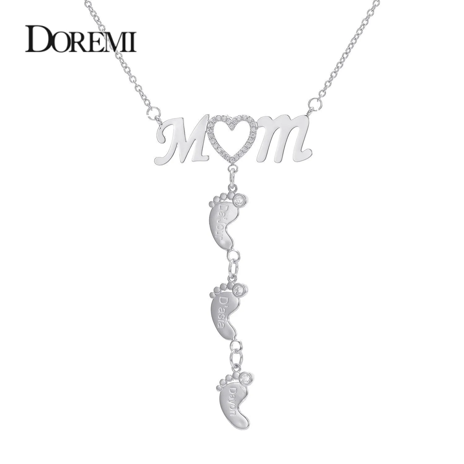 Baby Feet Drop Pendant LOVE MOM Necklace