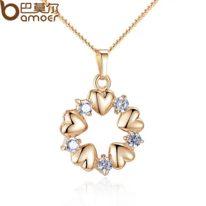 BAMOER Luxury  Gold Color Heart Necklaces & Pendants with AAA Zircon For Women Anniversary Jewelry JIN018