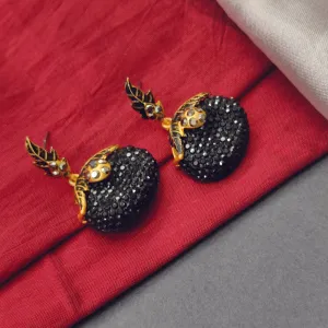 Bhavi Jewels Gold Plated Black Stone Earrings