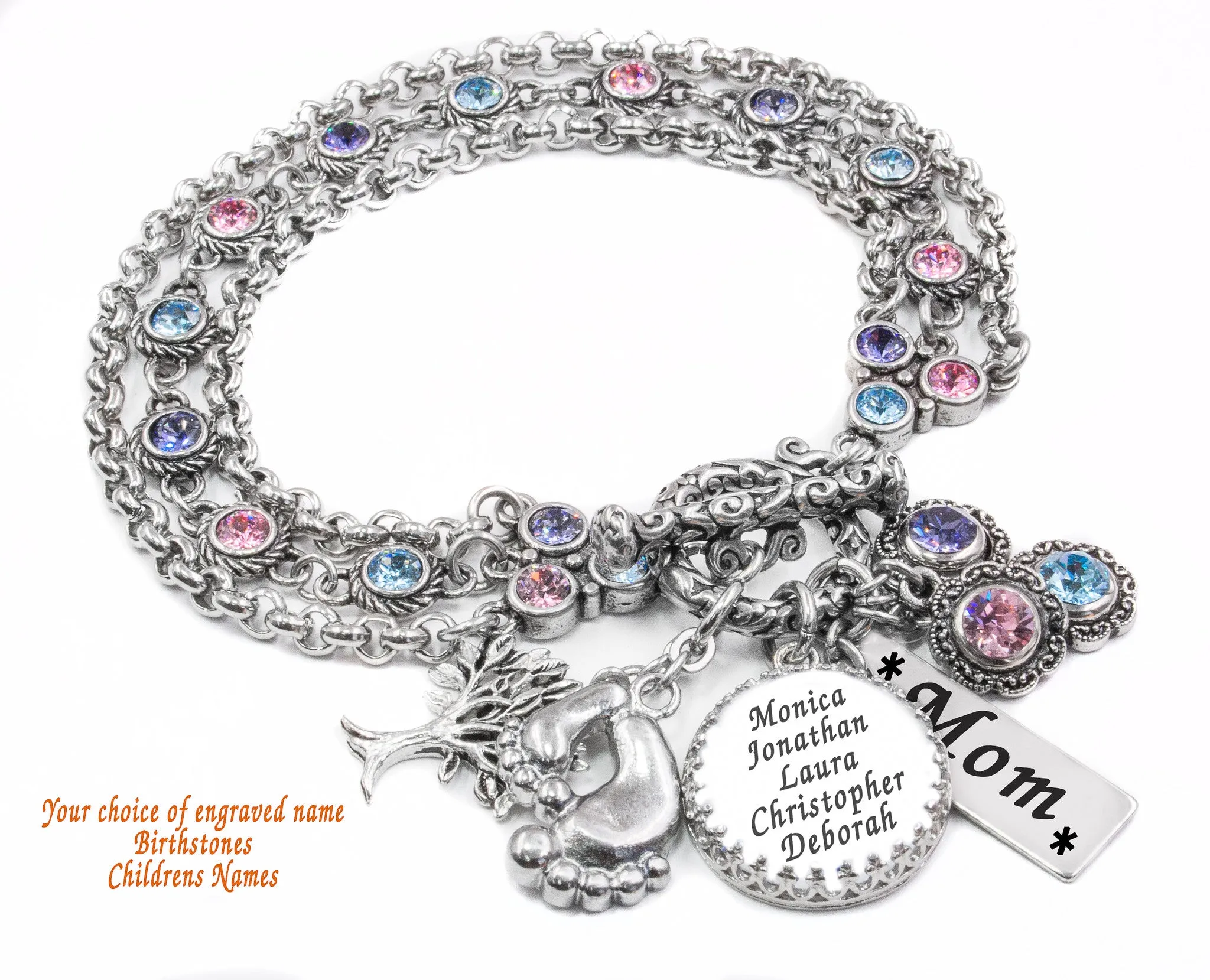 Birthstone Charm Bracelet for Mom & Grandma