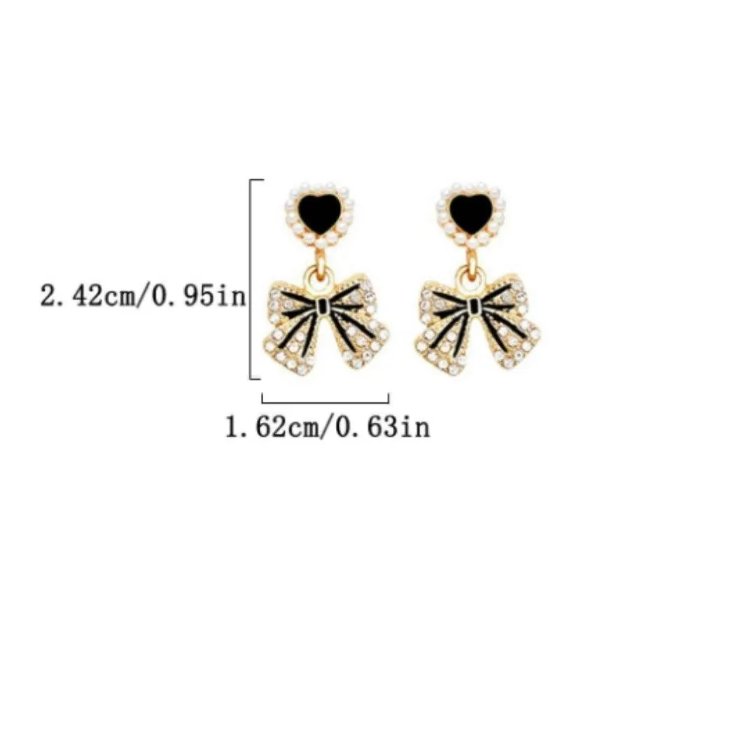 Black Heart Bow Drop Earrings