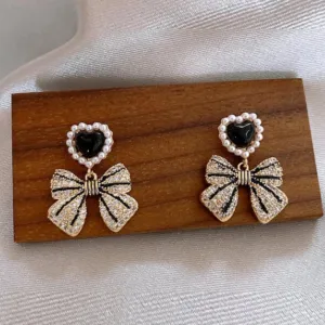 Black Heart Bow Drop Earrings