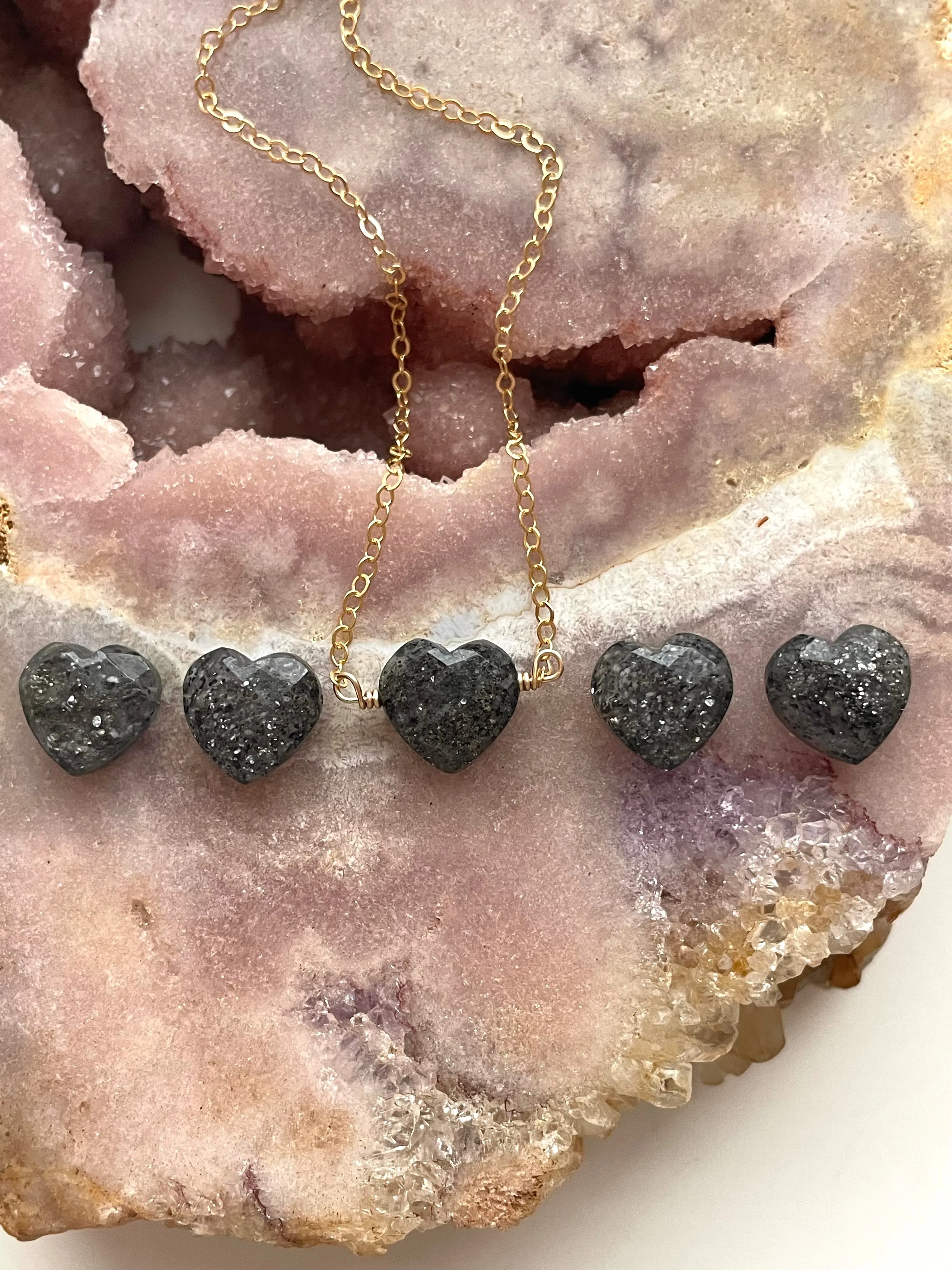 Black Sunstone Heart Crystal Necklace Sterling Silver or 14kt Gold Filled