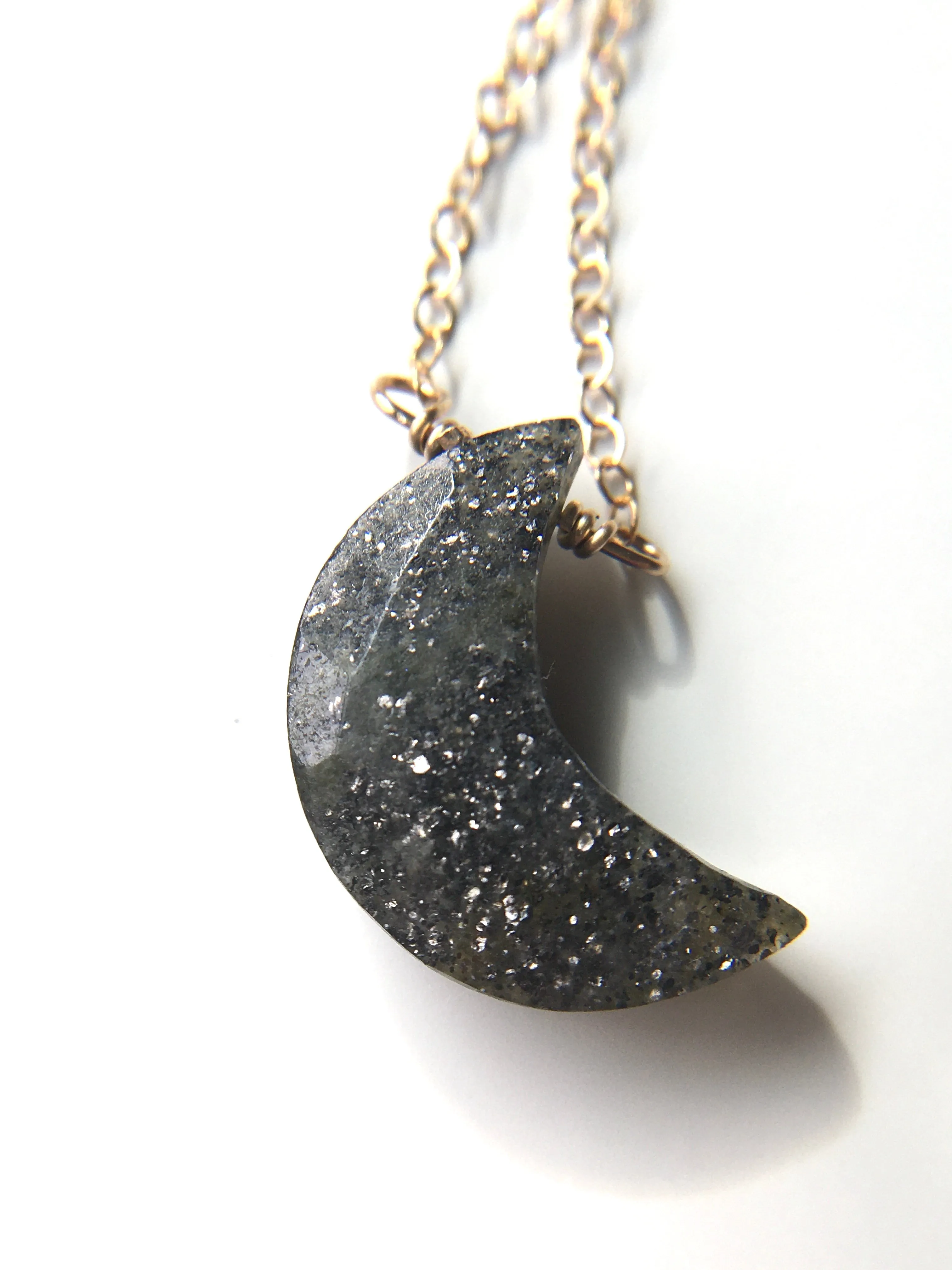 Black Sunstone Moon Pendant Crystal Necklace Sterling Silver or 14kt Gold Filled