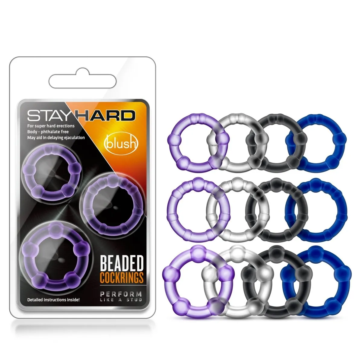 Blush Stay Hard Beaded Cock Rings