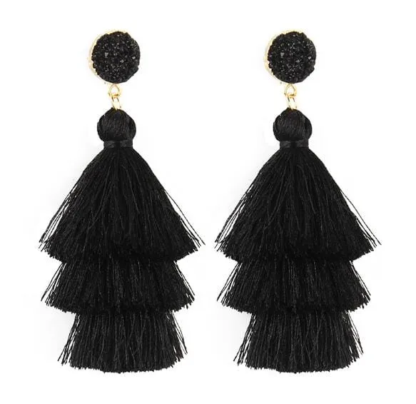 Bohemian Stone Tassel Drop Dangle Earrings