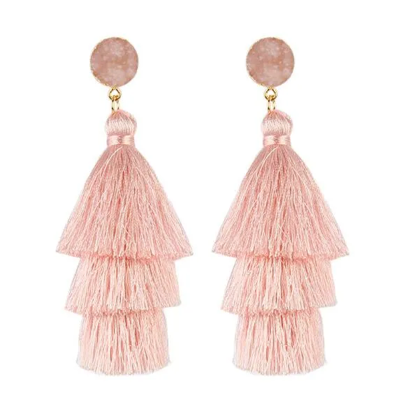 Bohemian Stone Tassel Drop Dangle Earrings