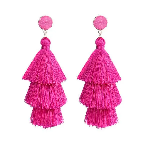 Bohemian Stone Tassel Drop Dangle Earrings