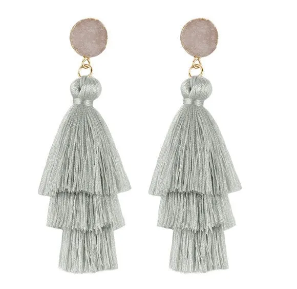 Bohemian Stone Tassel Drop Dangle Earrings