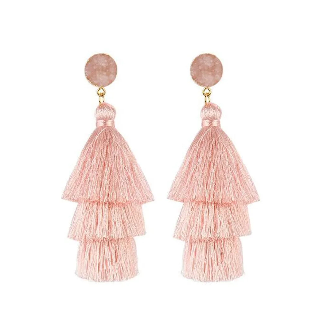 Bohemian Stone Tassel Drop Dangle Earrings