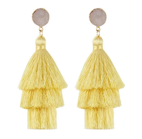 Bohemian Stone Tassel Drop Dangle Earrings