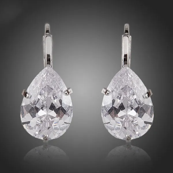 Brand Design Pear Cut Clear Cubic Zirconia Water Drop Earrings