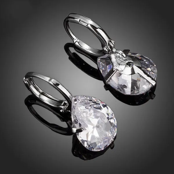 Brand Design Pear Cut Clear Cubic Zirconia Water Drop Earrings