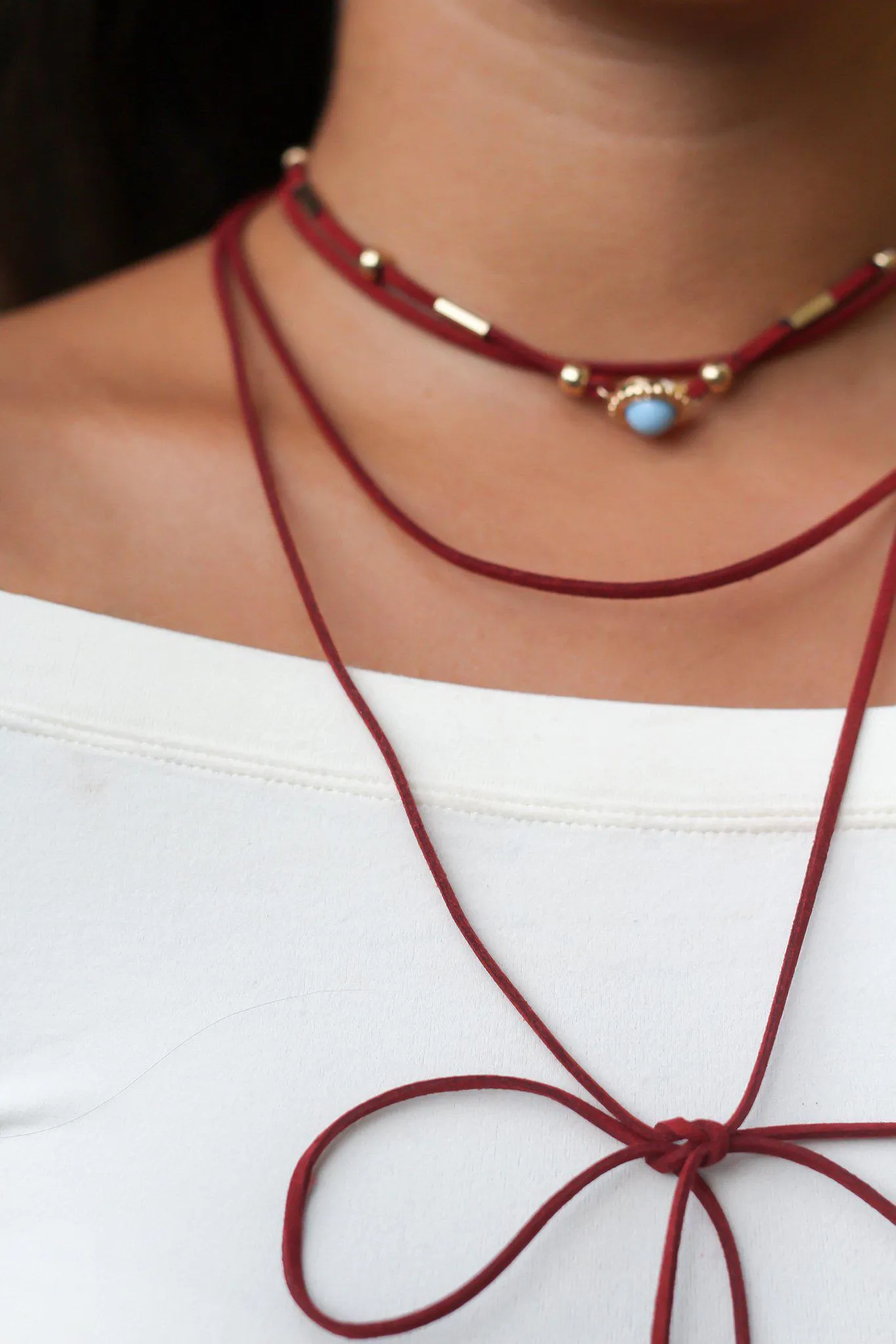 Burgundy Wrap Around Choker with Turquoise Stone