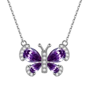 Butterfly Necklace Birthstone February Amethyst Pendant Women Girls Jewelry Birthday Gift