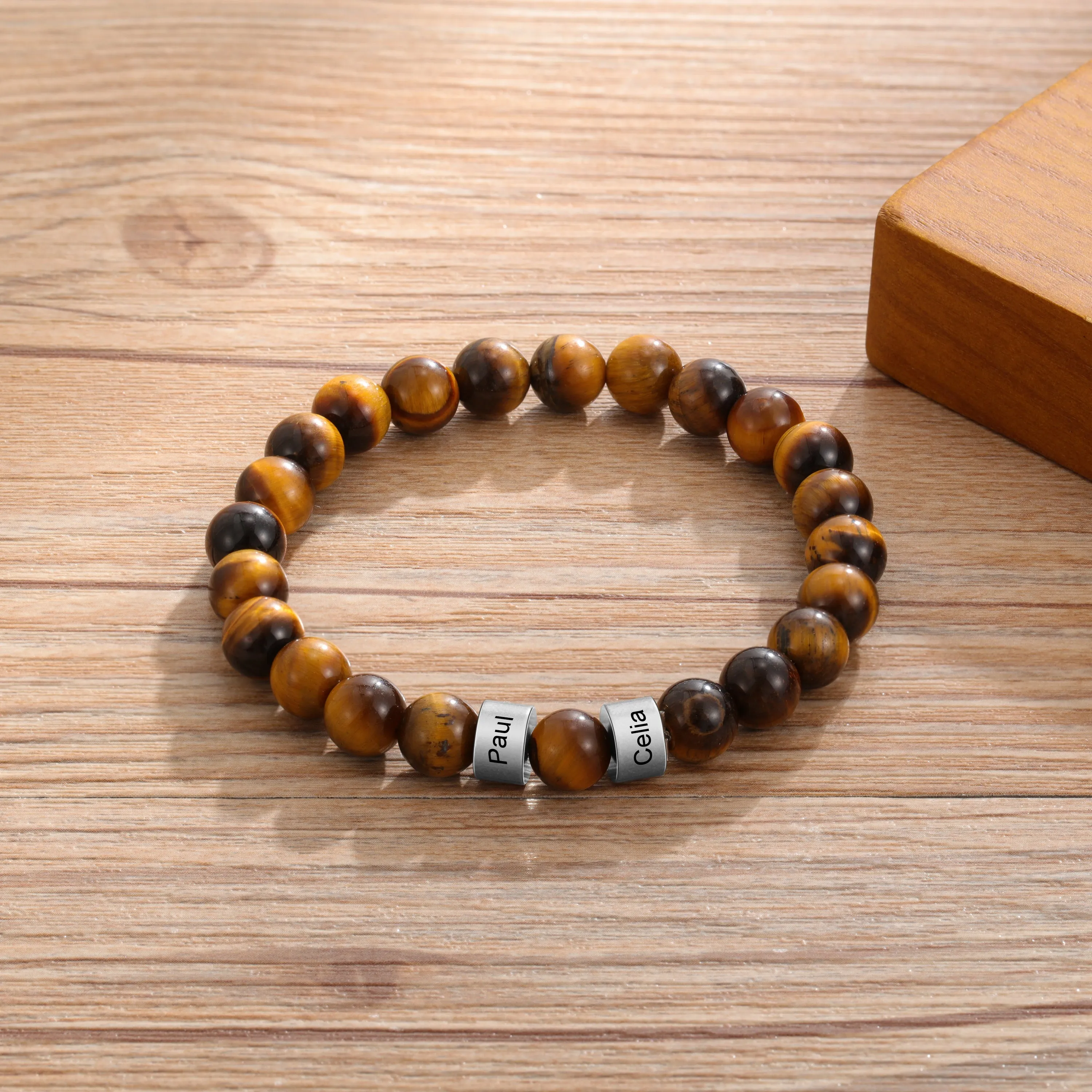 Chakra Custom Name Brads Tiger Eye Bracelet