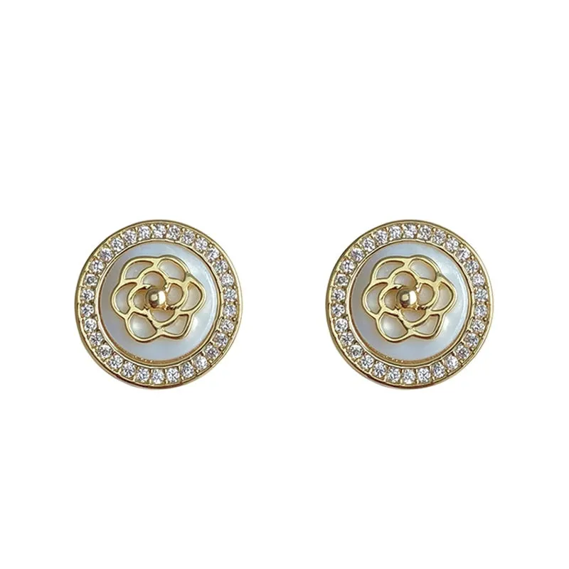 Classic Camellia Pattern Round Earrings