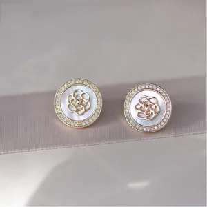 Classic Camellia Pattern Round Earrings