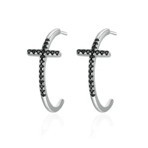 Classic Cross Black Diamond Stud Earrings