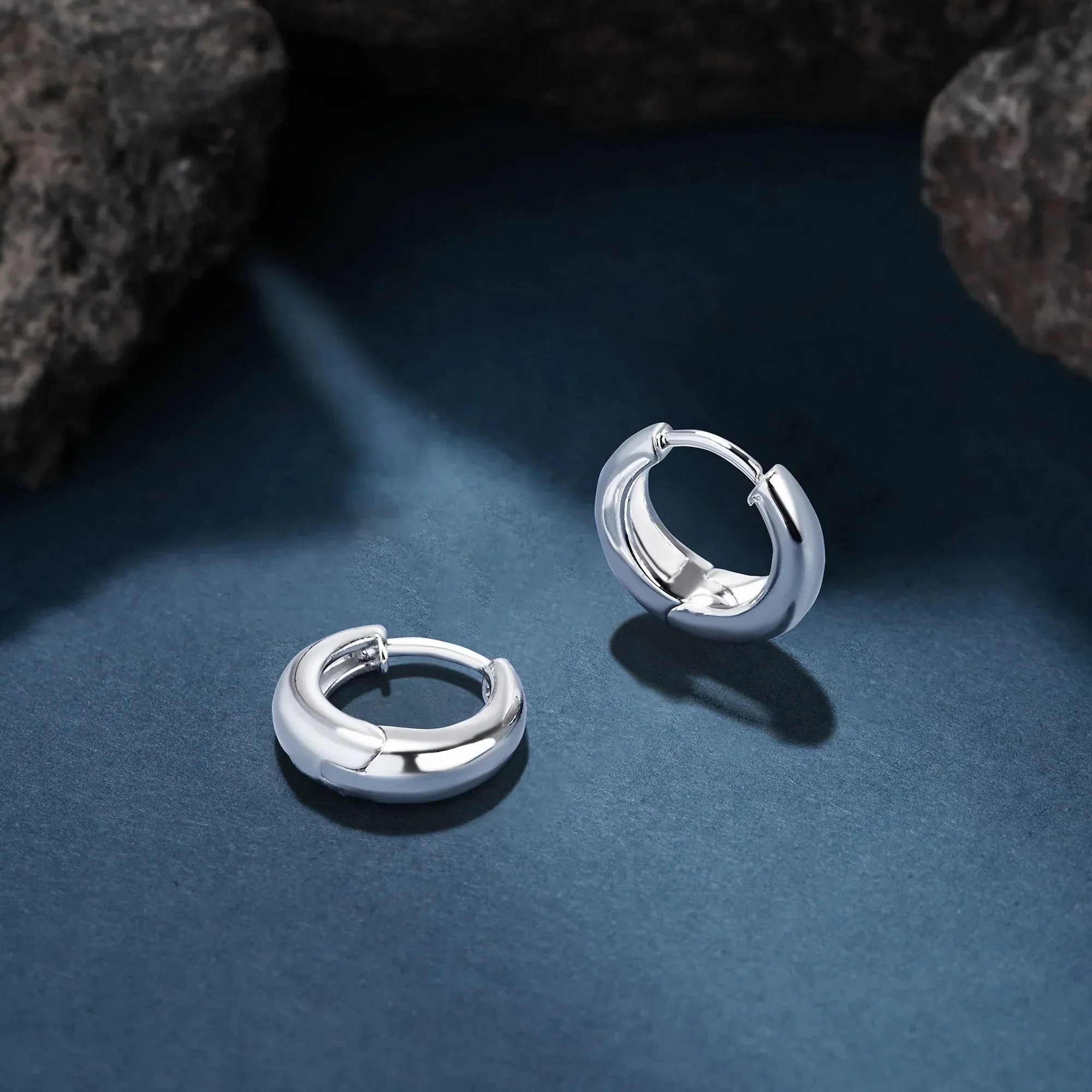 Classic Silver Huggie Hoop Earrings for Men