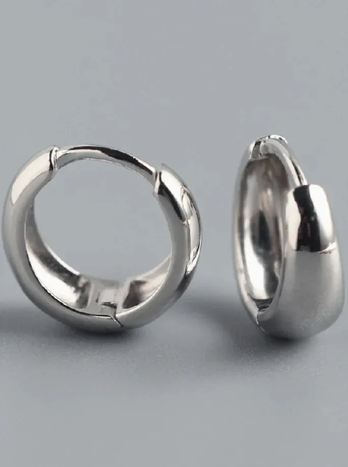 Classic Silver Huggie Hoop Earrings for Men