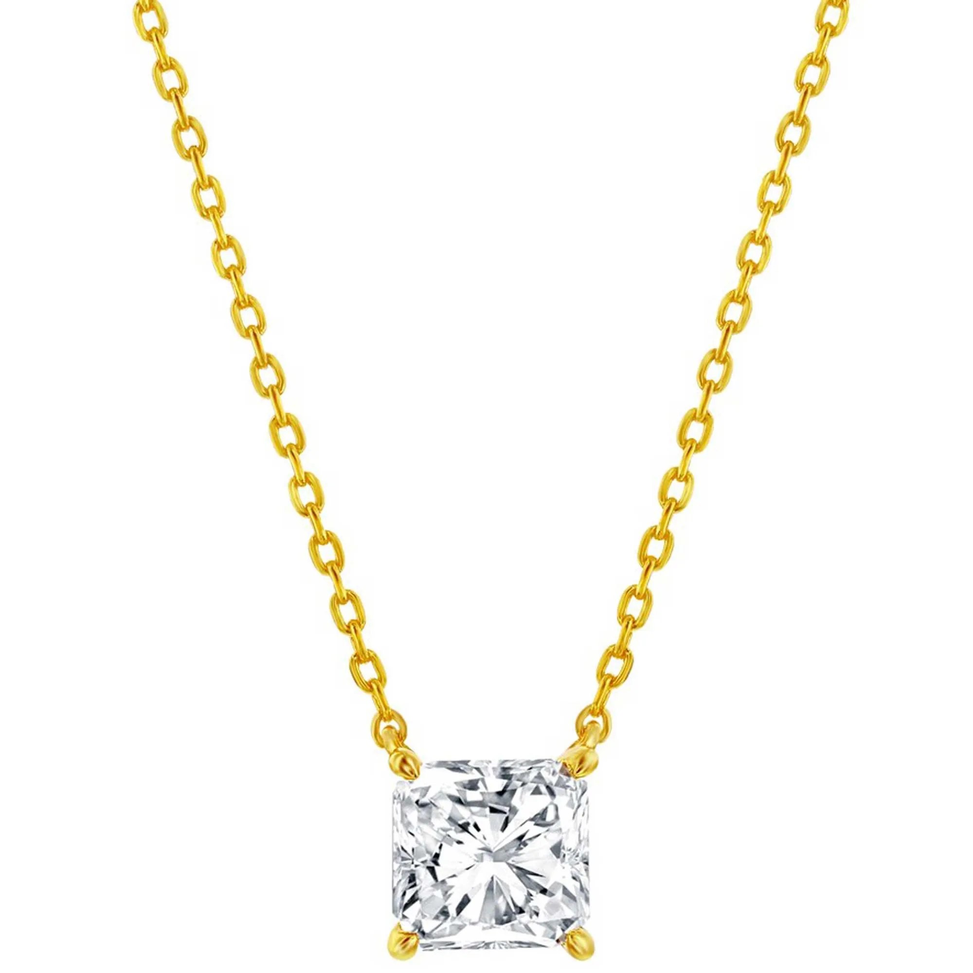 Classic Women's Necklace and Earrings Set - Gold Plated Princess Cut CZ | SET-611