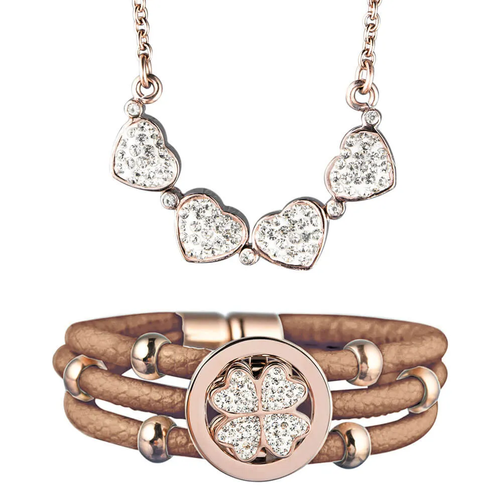 Crystal Clover Tan Bracelet & Pendant Set