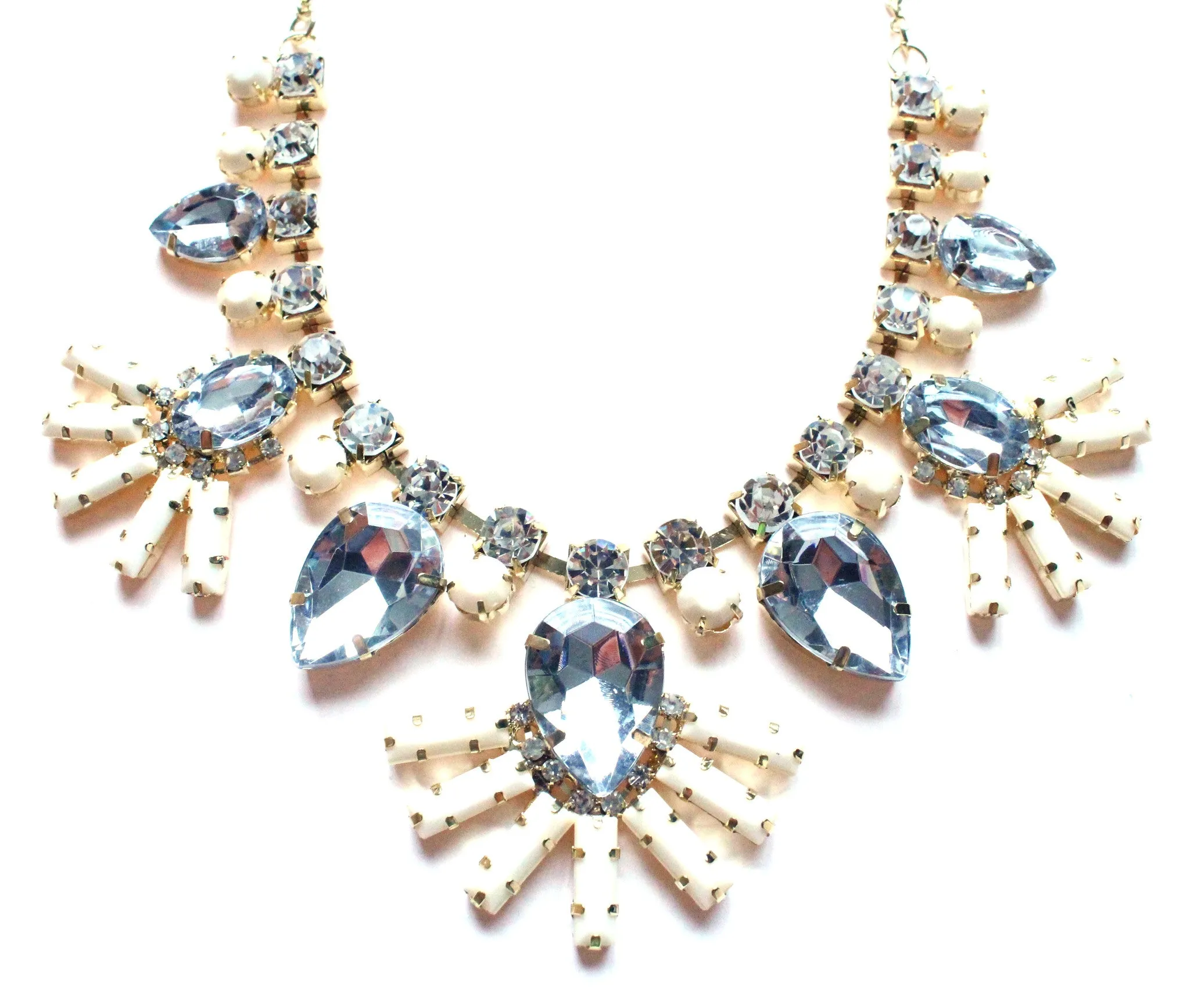 Crystal Fan Statement Necklace- Ivory