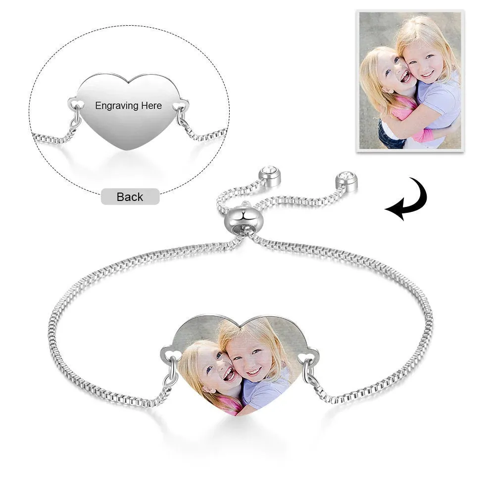 Custom Personalized Heart Shaped Photo/Name Bracelet - Gift for Her - Girlfriend Mom Wife Gift - Wedding Anniversary Gift - Birthday