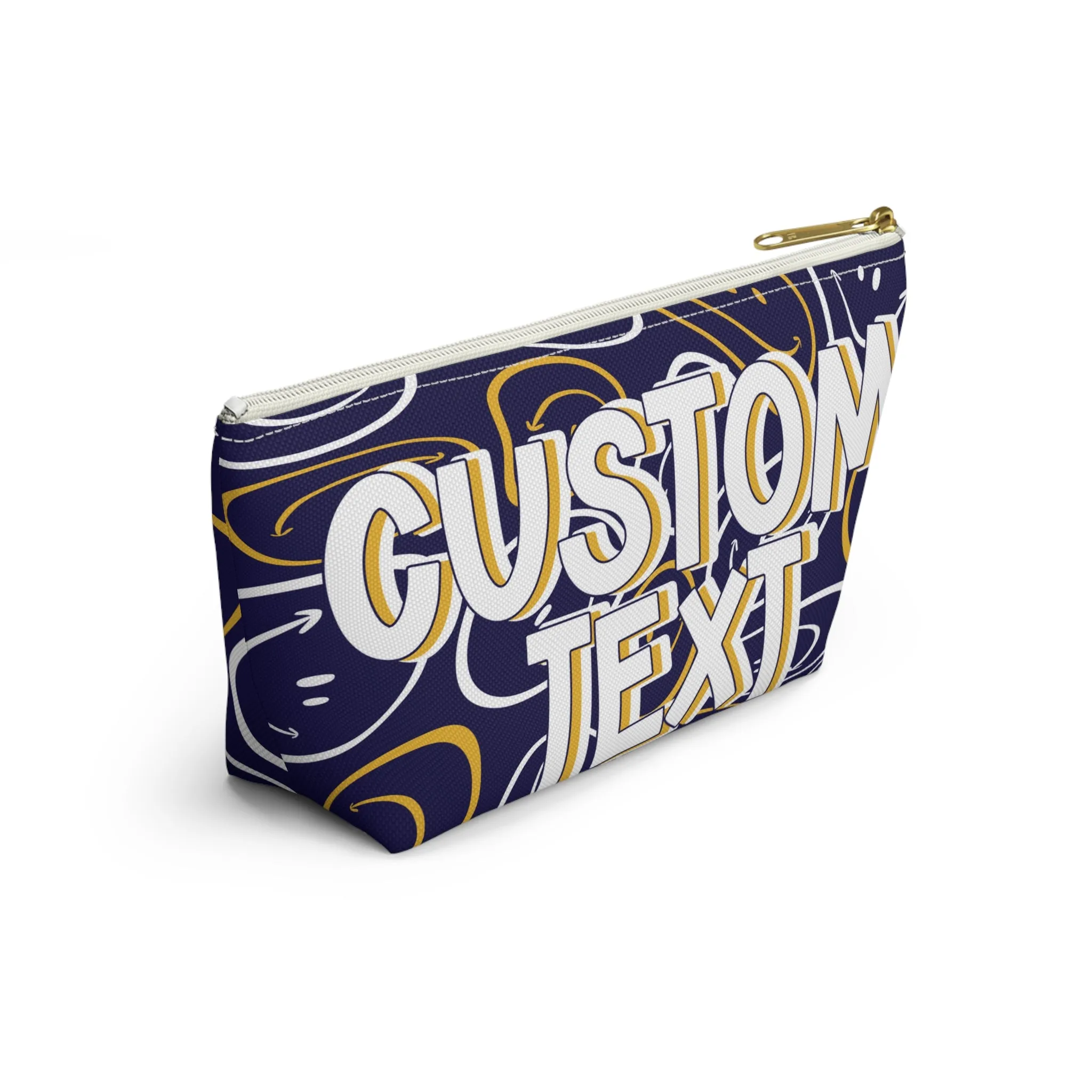 Custom Text - Navy and Gold Makeup Bag