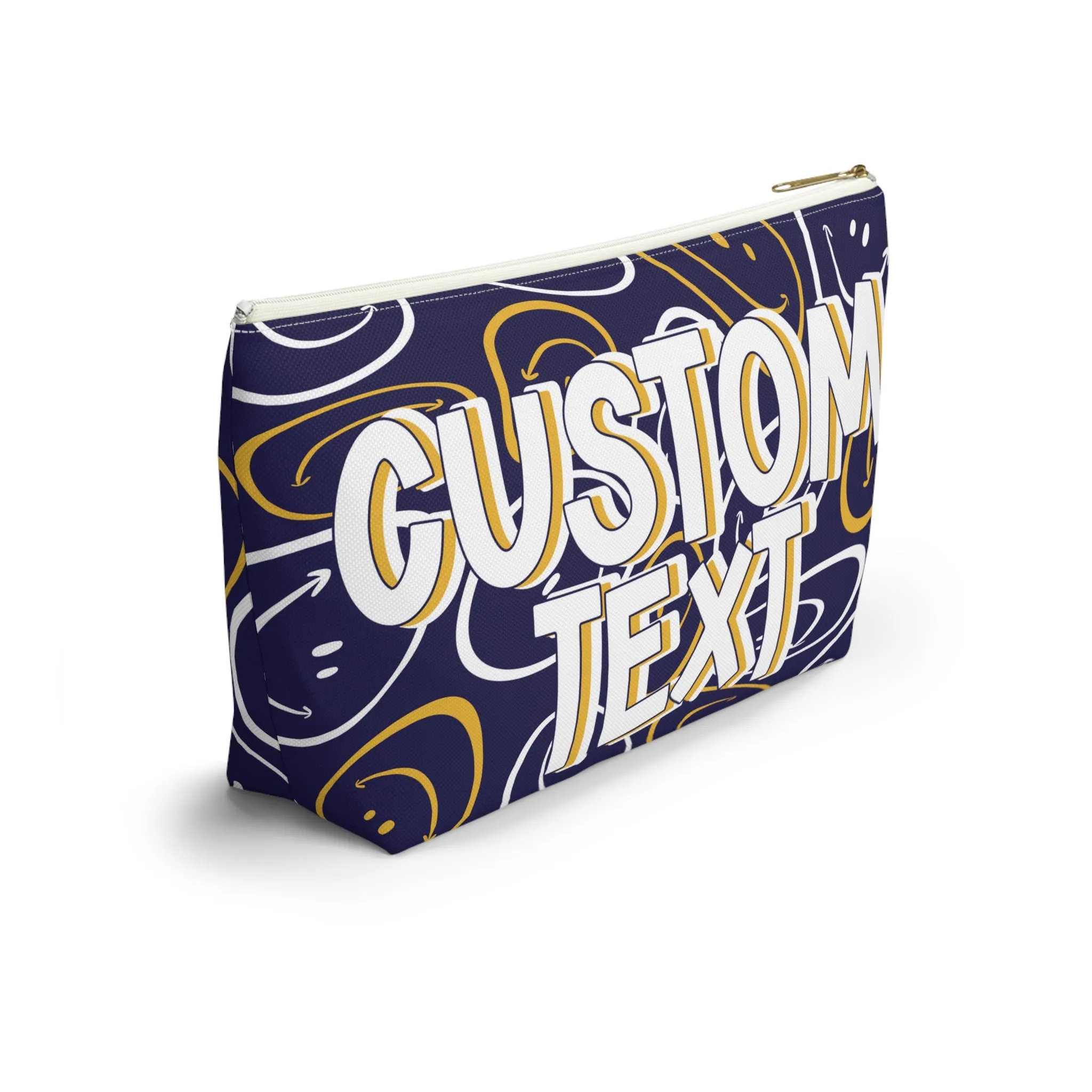 Custom Text - Navy and Gold Makeup Bag