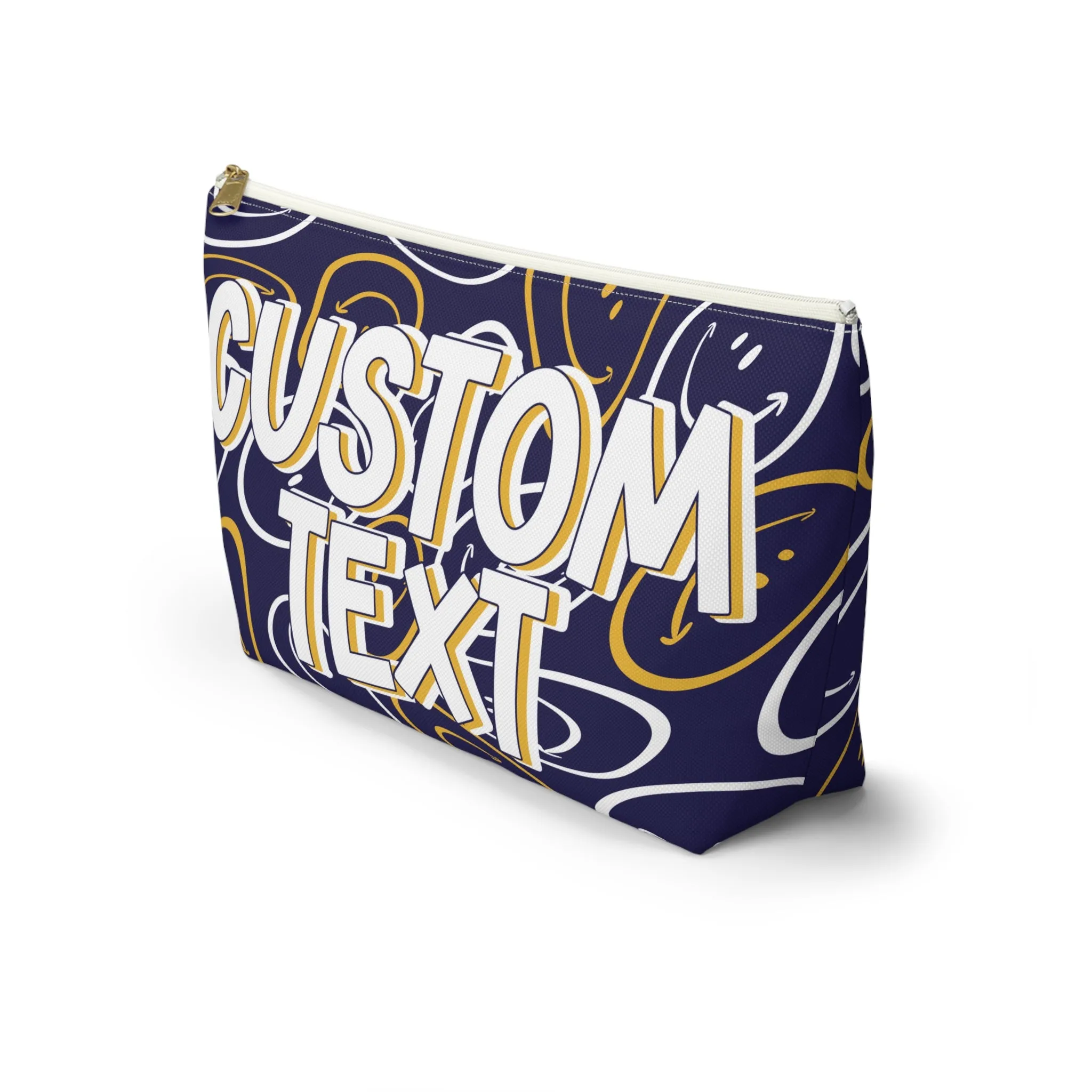 Custom Text - Navy and Gold Makeup Bag